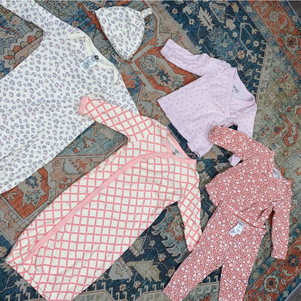 Nurture by Lamaze Pink and White Baby nightgowns and carters matching sets